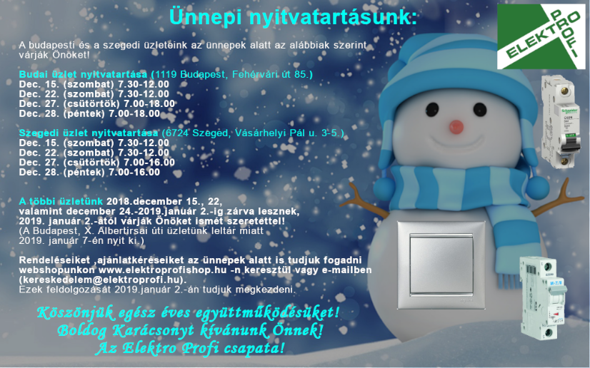 Ünnepi nyitvatartásunk