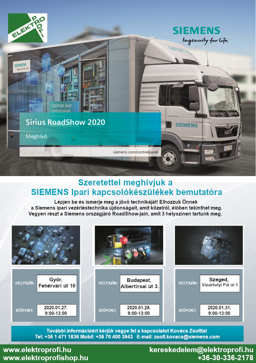 Siemens Sirius RoadShow 2020 meghívó