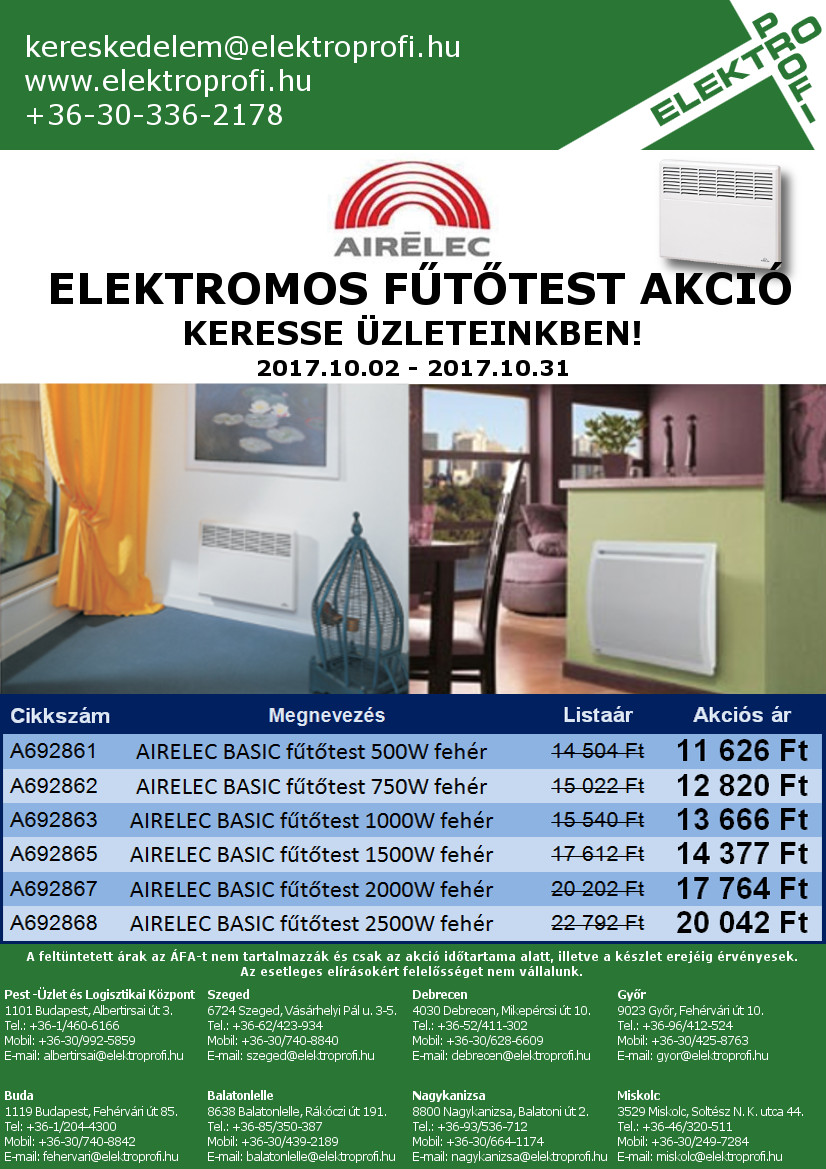 AIRELEC elektromos fűtőtest akció