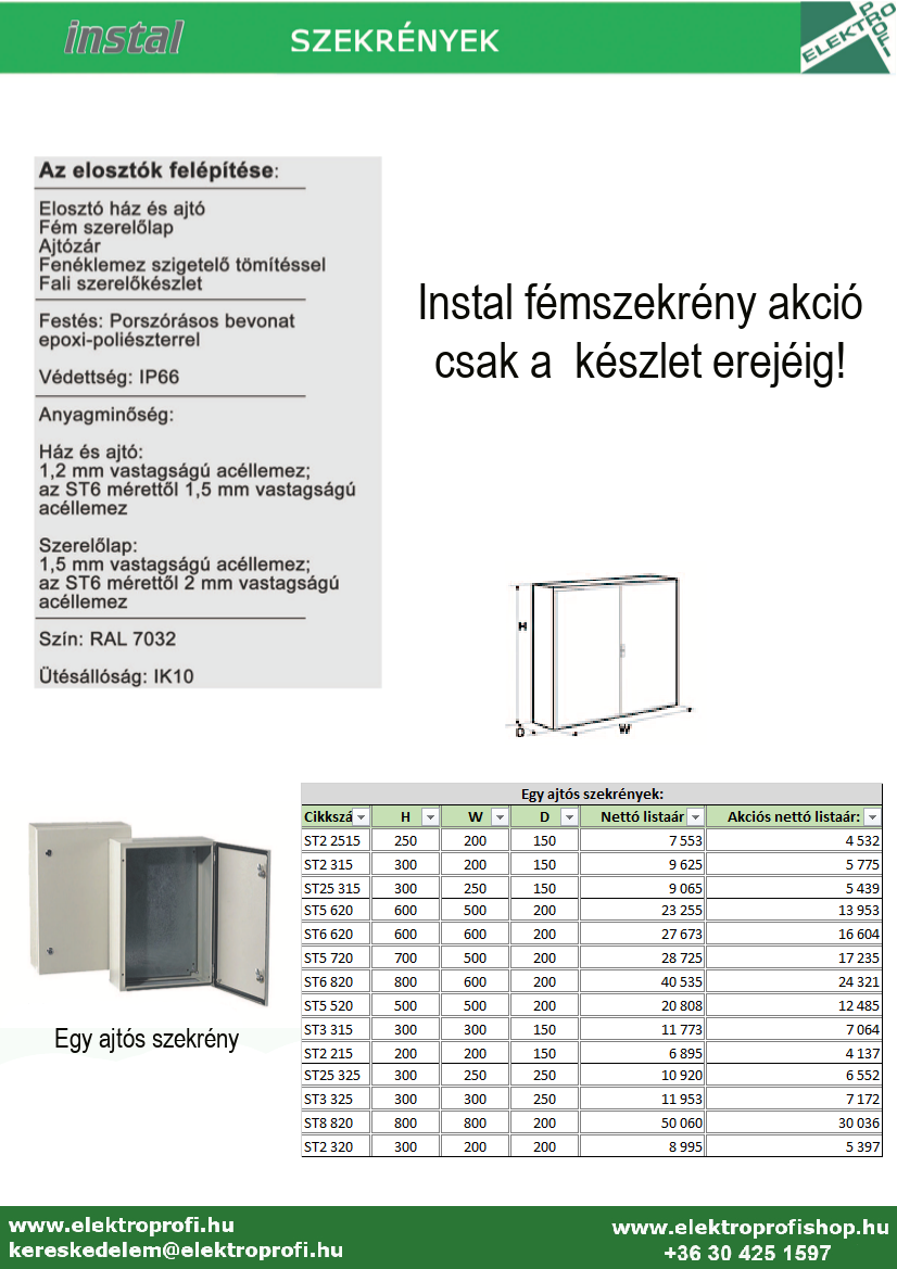 INSTAL fémszekrény akció 40% kedvezménnyel (csak a készlet erejéig)