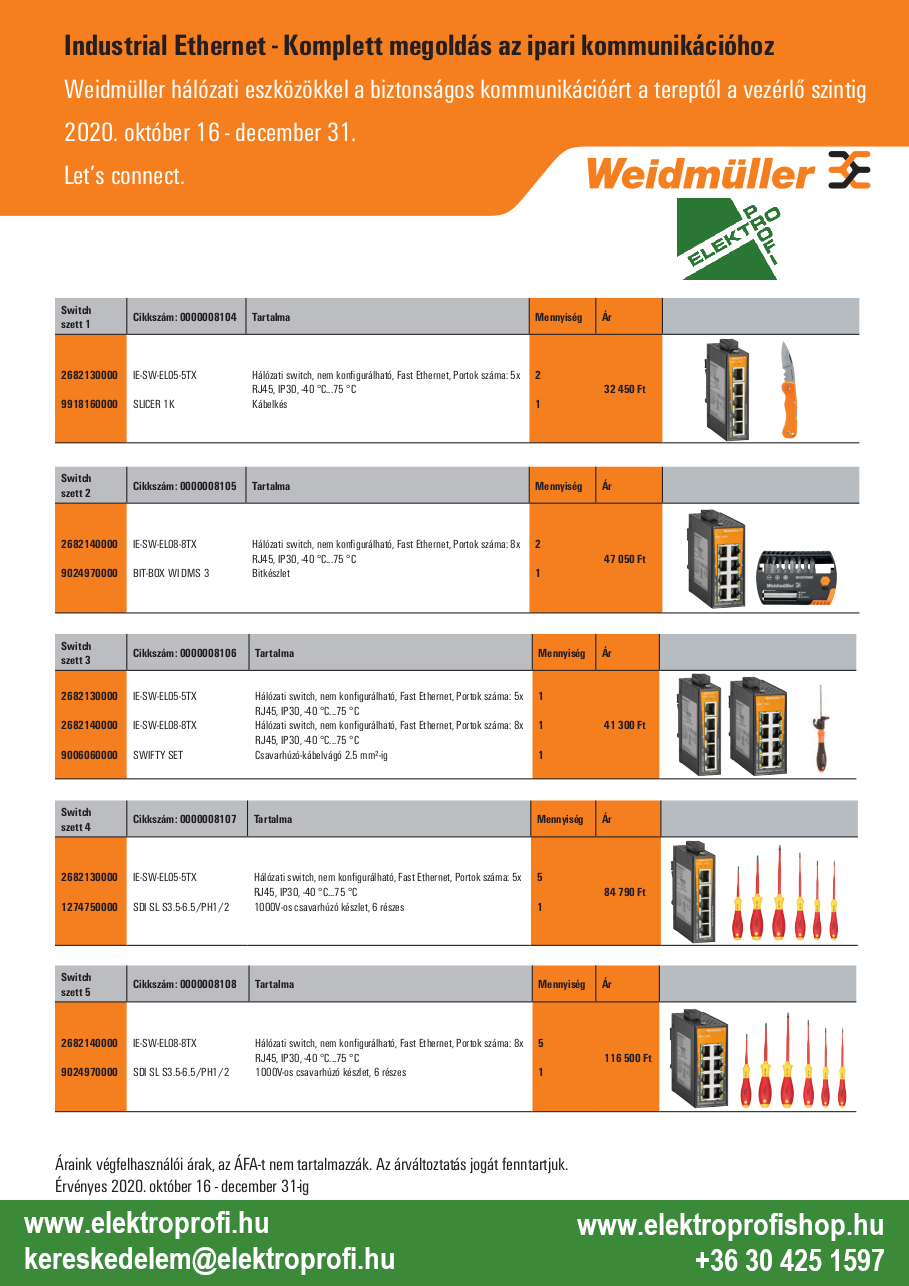 WEIDMÜLLER HÁLÓZATI ESZKÖZÖK AKCIÓ (2020.10.16. - 2020.12.31.)